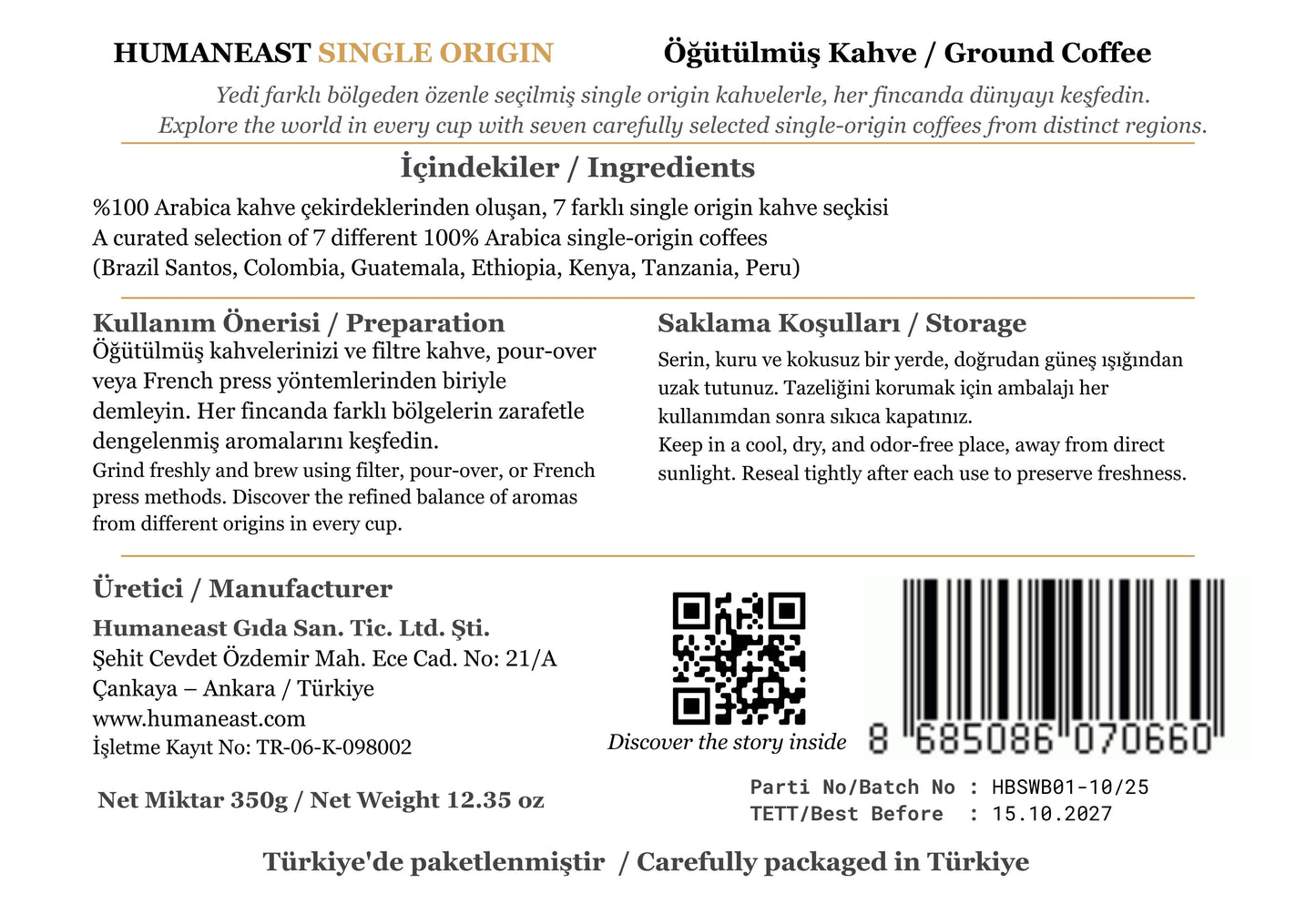 Humaneast · 7 Ülke, 7 Karakter Filtre Kahve Hediye Seti