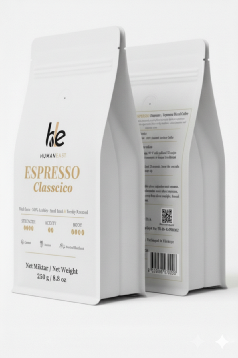 Humaneast Espresso Classico – premium ambalaj çiftli görüntü